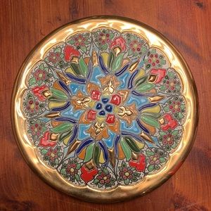 24 karat gold embellished Pintado A Mano handmade Art Pottery Plate 6” diameter